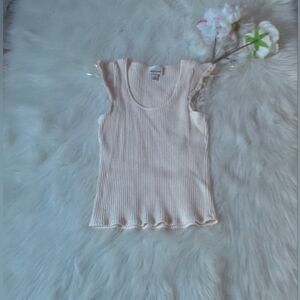 Women's Crocheted Flutter Sleeves Top Size Large